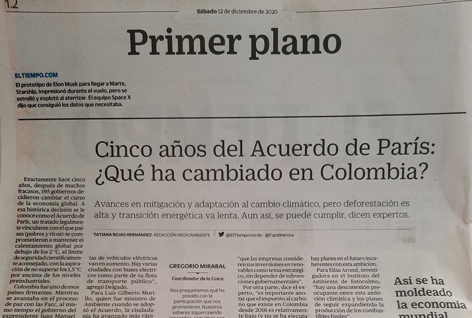 Entrevista sobre los 5 años del acuerdo de París firmado por Colombia